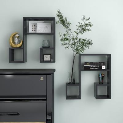 VidaXL Wandschappen 2 st 50x15x50 cm bewerkt hout grijs