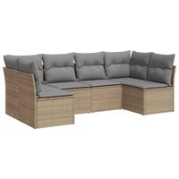6-delige Loungeset met kussens poly rattan beige - thumbnail