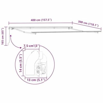 VidaXL Inklapbaar zonnescherm rood 400 × 300 cm polyester en aluminium