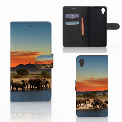 Sony Xperia XA1 Plus Telefoonhoesje met Pasjes Olifanten Sony Xperia XA1 Plus Telefoonhoesje met Pasjes Olifanten