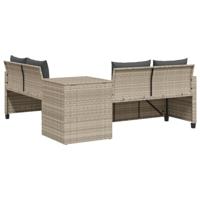 Tuinbank met tafel en kussens L-vormig poly rattan lichtgrijs - thumbnail