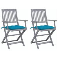 Tuinstoelen 2 st inklapbaar met kussens massief acaciahout - thumbnail