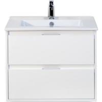 Porto Badmeubelset 70 cm - Wit Hoogglans - Keramische Wastafel Wit Slim - thumbnail