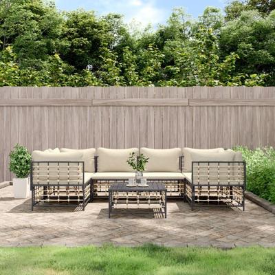 7-delige Loungeset met kussens poly rattan antracietkleurig