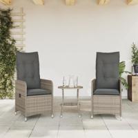 Tuinstoelen 2 st verstelbaar met kussens poly rattan grijs - thumbnail