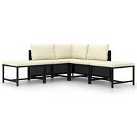 VidaXL 5-delige loungeset met kussens poly rattan zwart - thumbnail