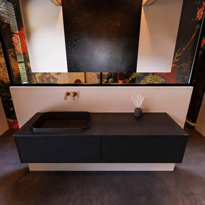 Badkamermeubelset Mondiaz Erin 150 cm met 2 Lades met RIDGE Wastafel Links Urban Zonder Kraangaten Greeploos Mat Urban