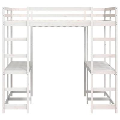 Hoogslaper met bureau en ladder grenenhout wit 160x200 cm - thumbnail
