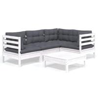5-delige Loungeset met kussens grenenhout wit - thumbnail