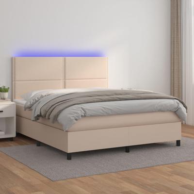 Boxspring met matras en LED kunstleer cappuccinokleur 180x200cm