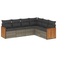 6-delige Loungeset met kussens poly rattan grijs - thumbnail
