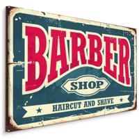 Schilderij - Barber Shop, Haircut and Shave, reclame bord, Premium Print op Canvas - thumbnail
