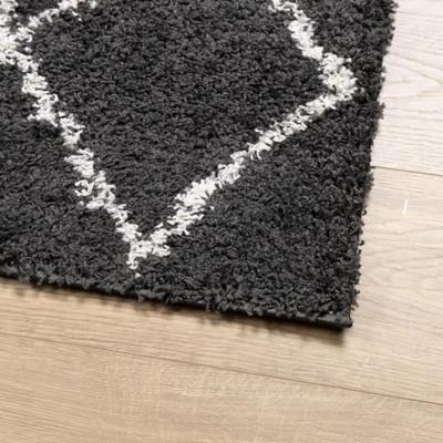 Vloerkleed shaggy hoogpolig modern 100x200 cm zwart en crme - thumbnail