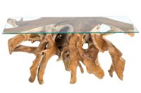 Massieve wandtafel ROOT 150cm naturel teakhout massief wortelhout glazen blad - 6044121 - thumbnail