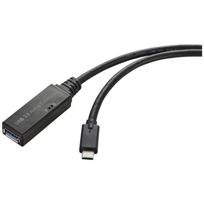 Renkforce RF-5231962 USB-kabel USB 3.2 Gen1 (USB 3.0 / USB 3.1 Gen1) USB-C stekker, USB-A bus 5.00 m Zwart Actief met signaalversterking, Met OTG-functie
