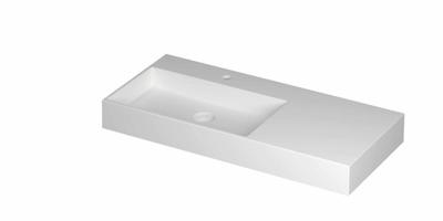 INK United Wastafel Porselein Links met 1 Kraangat incl. Porseleinen Click Plug en Verborgen Overloop Systeem - 1000x450x110 mm - Mat Wit