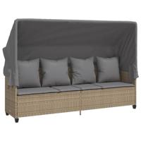 Ligbed met luifel en kussen poly rattanbeige - thumbnail