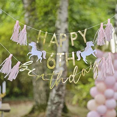 Ginger Ray slinger happy birthday met franje 4,5 m | 20 stuks