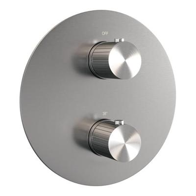 Brauer Stripe 3-weg inbouwthermostaat rond met in- en afbouwdelen RVS-kleurig geborsteld PVD