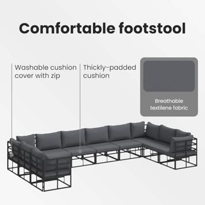 Tuinbankenset met kussen 10 pcs Zwart Aluminium