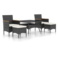 5-delige Tuinset poly rattan en gehard glas zwart - thumbnail