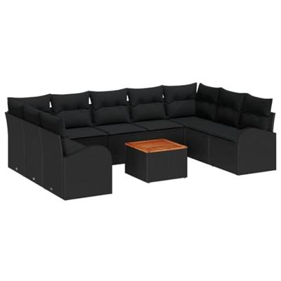 Tuinbankenset met kussen 10 pcs Zwart poly rattan