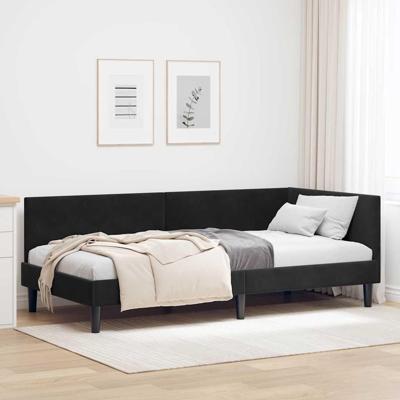 Hoekbedframe Zwart 90 x 200 cm Fluweel en Engineered hout Hoekbedframe Zwart 90 x 200 cm Fluweel en Engineered hout