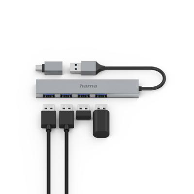 Hama 00200141 USB-hub 4 poorten USB-A USB 3.2 Gen1 5 GBit/s Met USB-C stekker Grijs Hama 00200141 USB-hub 4 poorten USB-A USB 3.2 Gen1 5 GBit/s Met USB-C stekker Grijs