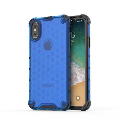 Schokbestendige honingraat PC + TPU beschermende case voor iPhone X/XS (blauw) Schokbestendige honingraat PC + TPU beschermende case voor iPhone X/XS (blauw)