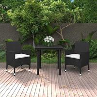 3-delige Tuinset met kussens poly rattan en glas - thumbnail