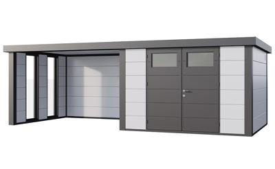 Telluria | Tuinhuis Classico 3330 met Overkapping Lounge Large met Ramen | Links | Wit-Antraciet
