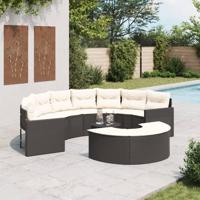 3-delige Loungeset halfrond poly rattan zwart - thumbnail