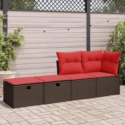 2-delige Loungeset met kussens poly rattan acacia bruin