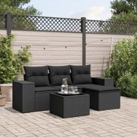 4-delige Loungeset met kussens poly rattan zwart - thumbnail