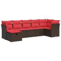 7-delige Loungeset met kussens poly rattan bruin - thumbnail