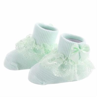 3 paar Bow Lace baby sokken pasgeboren katoen baby sok maat: S (groen)