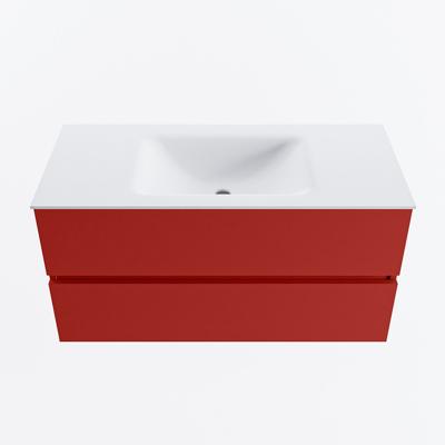 MONDIAZ VICA 100cm badmeubel onderkast Fire 2 lades. Wastafel CLOUD midden 1 kraangat, kleur Talc.