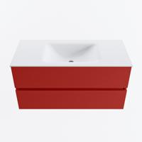 MONDIAZ VICA 100cm badmeubel onderkast Fire 2 lades. Wastafel CLOUD midden 1 kraangat, kleur Talc. - thumbnail