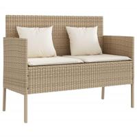 Tuinbank met kussens poly rattan beige - thumbnail