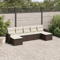 7-delige Loungeset met kussens poly rattan bruin - thumbnail