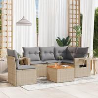 6-delige Loungeset met kussens poly rattan gemengd beige - thumbnail