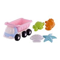 Cavallino strand kiepwagen met 4 zandvormen roze - thumbnail