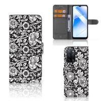 OPPO A16/A16s/A54s Hoesje Black Flowers | Portemonnee hoesje - thumbnail