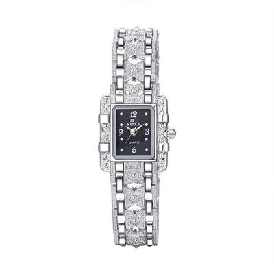 Vierkante wijzerplaat roestvrijstalen band quartz horloge (zwart)