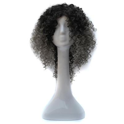 T191006 Europese en Amerikaanse pruik hoofddeksels met korte en kleine krullend haar voor vrouwen (donkergrijs)