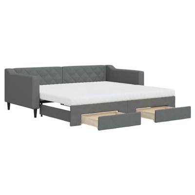 Slaapbank onderschuifbed en lades 90x190 cm stof donkergrijs