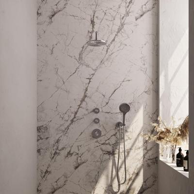 Inbouw regendouche set met 20 cm douchekop, gebogen muurarm, 3-standen handdouche en RVS geborstelde afwerking