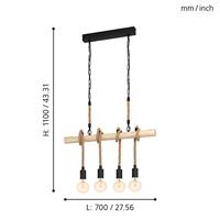 Eglo Landelijke hanglampYoungstown 4-lichts zwart met hout - 43318 - thumbnail