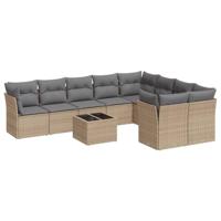 10-delige Loungeset met kussens poly rattan beige - thumbnail