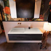 Badkamermeubelset Mondiaz Erin 120 cm met 1 Lade met RIDGE Wastafel Links Linen Zonder Kraangaten Greeploos Mat Antracite - thumbnail